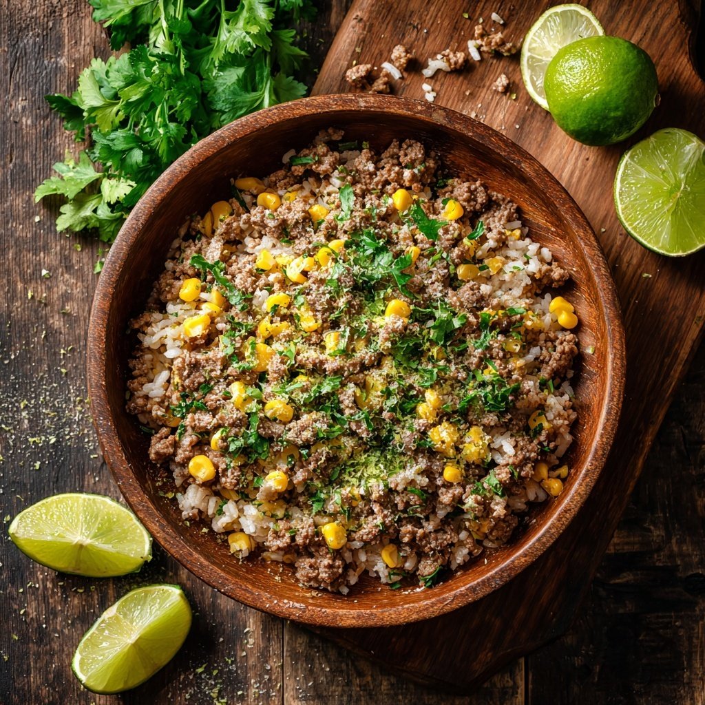 Ground Beef And Sweet Corn Rice Bowl