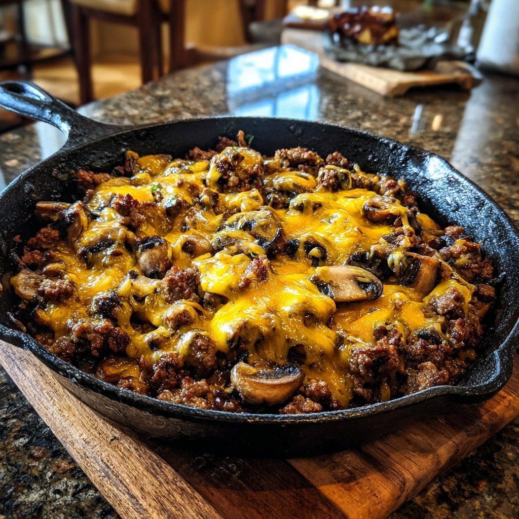 Hamburger Meat And Mushroom Skillet