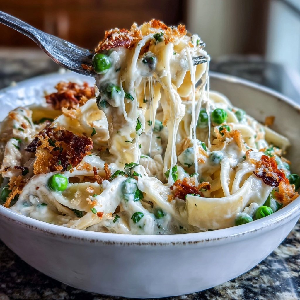 Chicken Pasta Alfredo With Peas