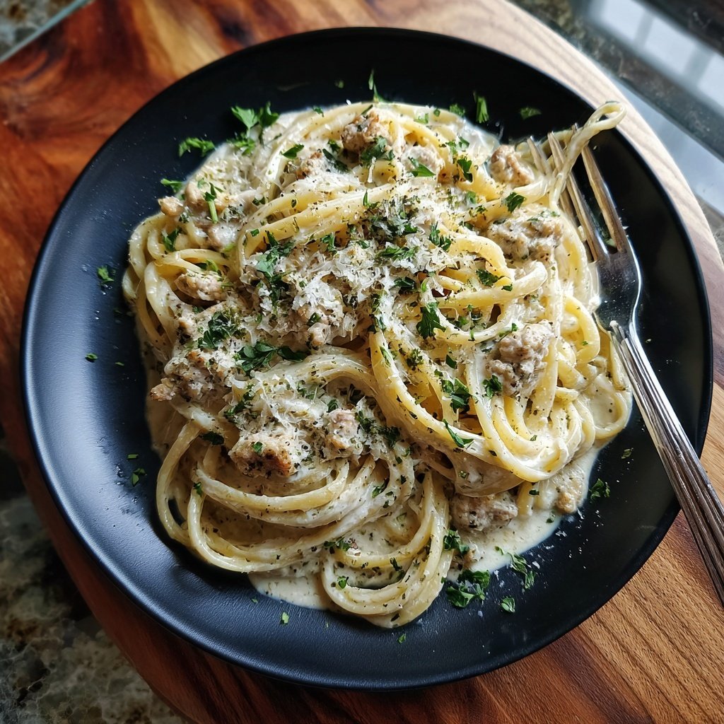 Ground Chicken Alfredo Pasta