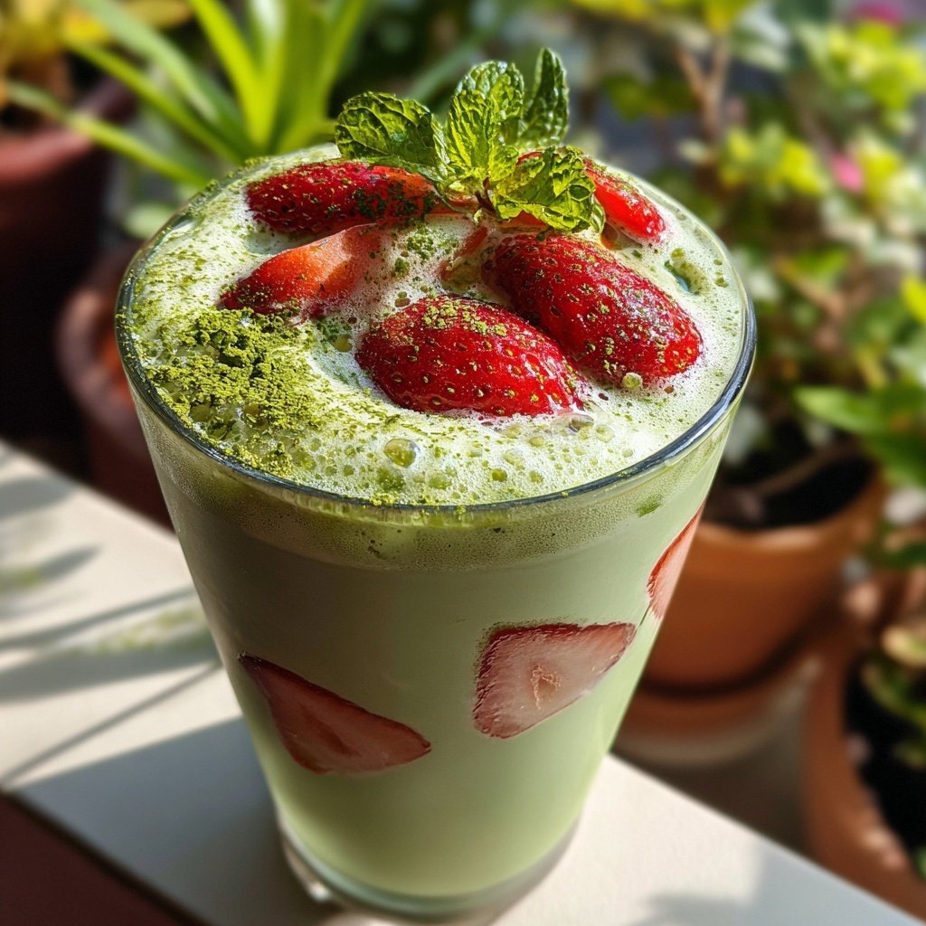 Iced Strawberry Matcha Latte At Home